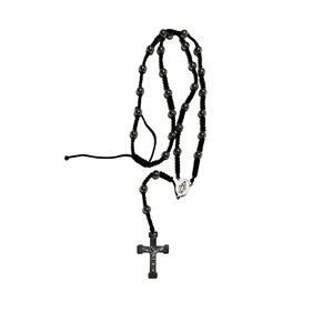 Catholic Rosary Crucifix Stainless Steel Cross Silver Beads Black Knotte…